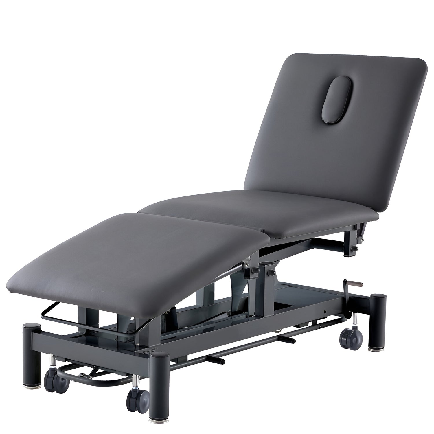 CubicHealth 3 Equal Section Medical Treatment Table with Footbar, Black Frame Black Upholstery