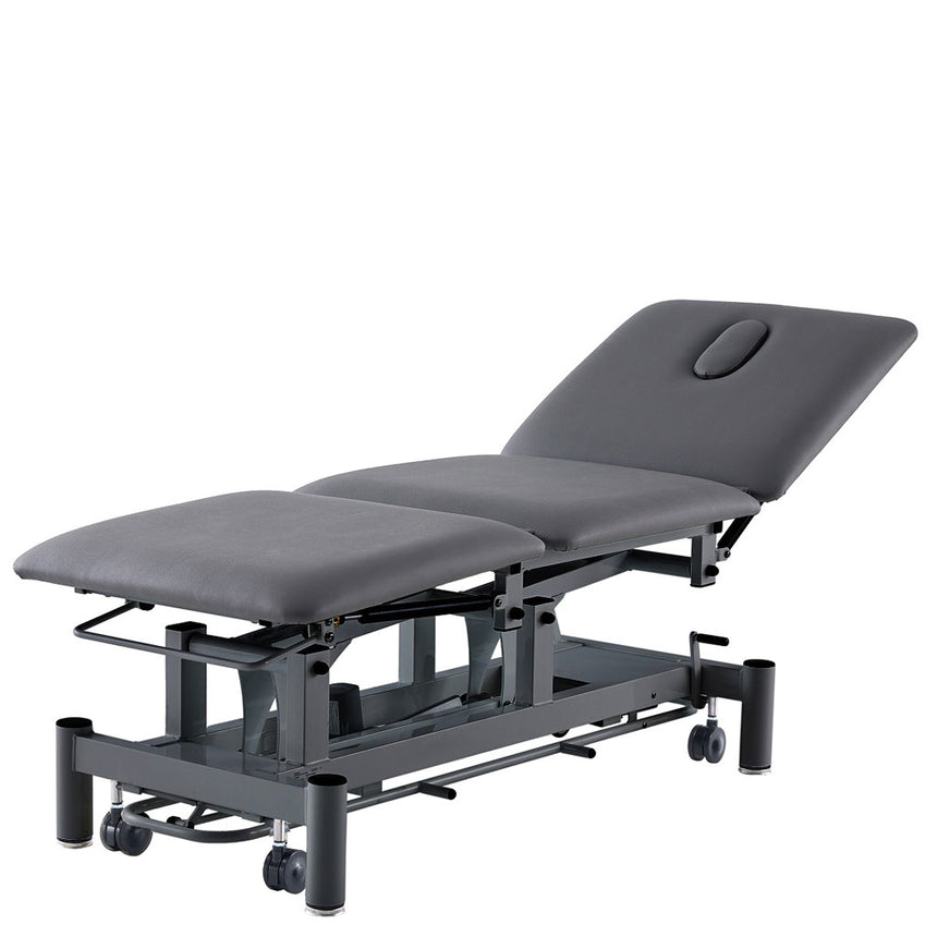 CubicHealth 3 Equal Section Medical Treatment Table with Footbar, Black Frame Black Upholstery
