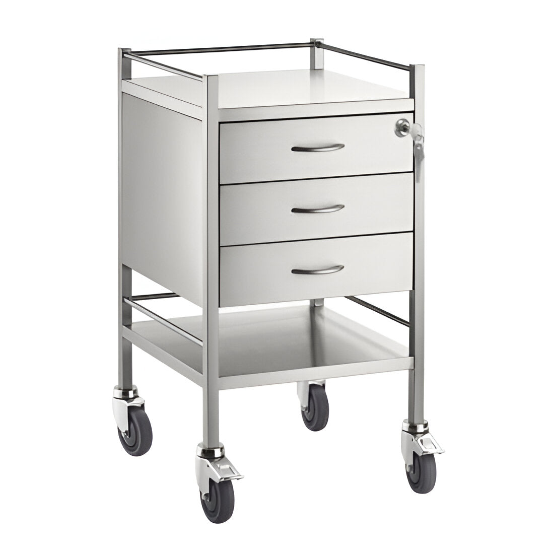 CubicHealth Stainless Steel Single Trolley 3 Drawer + Lock