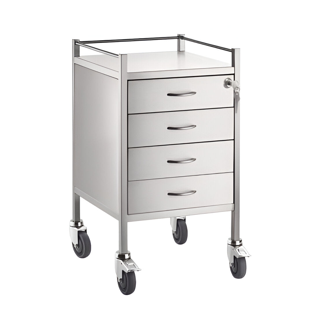 CubicHealth Stainless Steel Single Trolley 4 Drawer + Lock