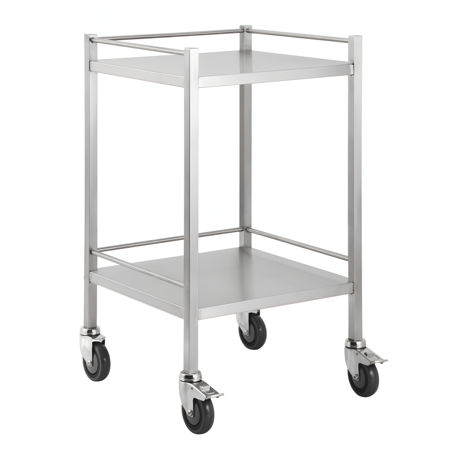 CubicHealth Stainless Steel 2 Shelf Single Trolley Rails, No Drawer