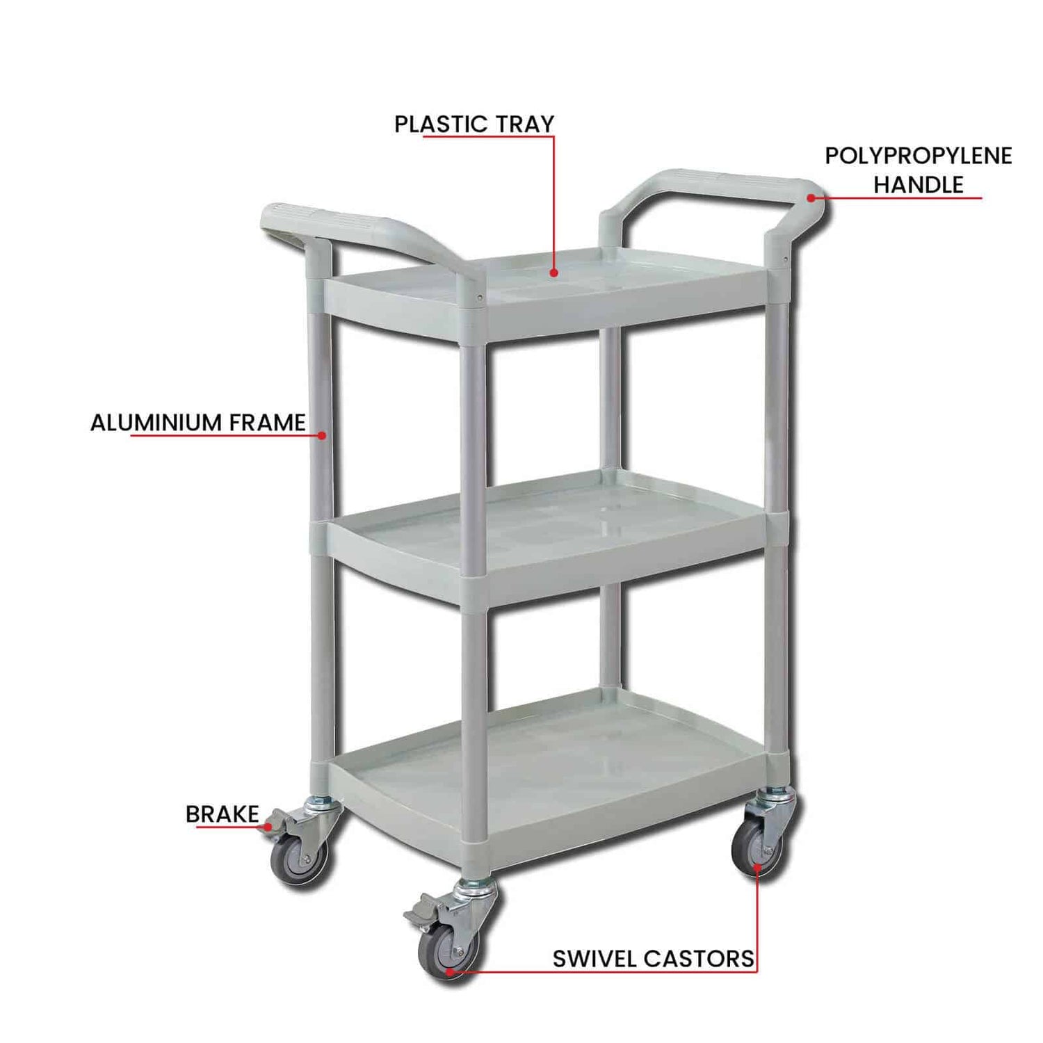 CubicHealth Storage Trolley 3 Shelves Grey