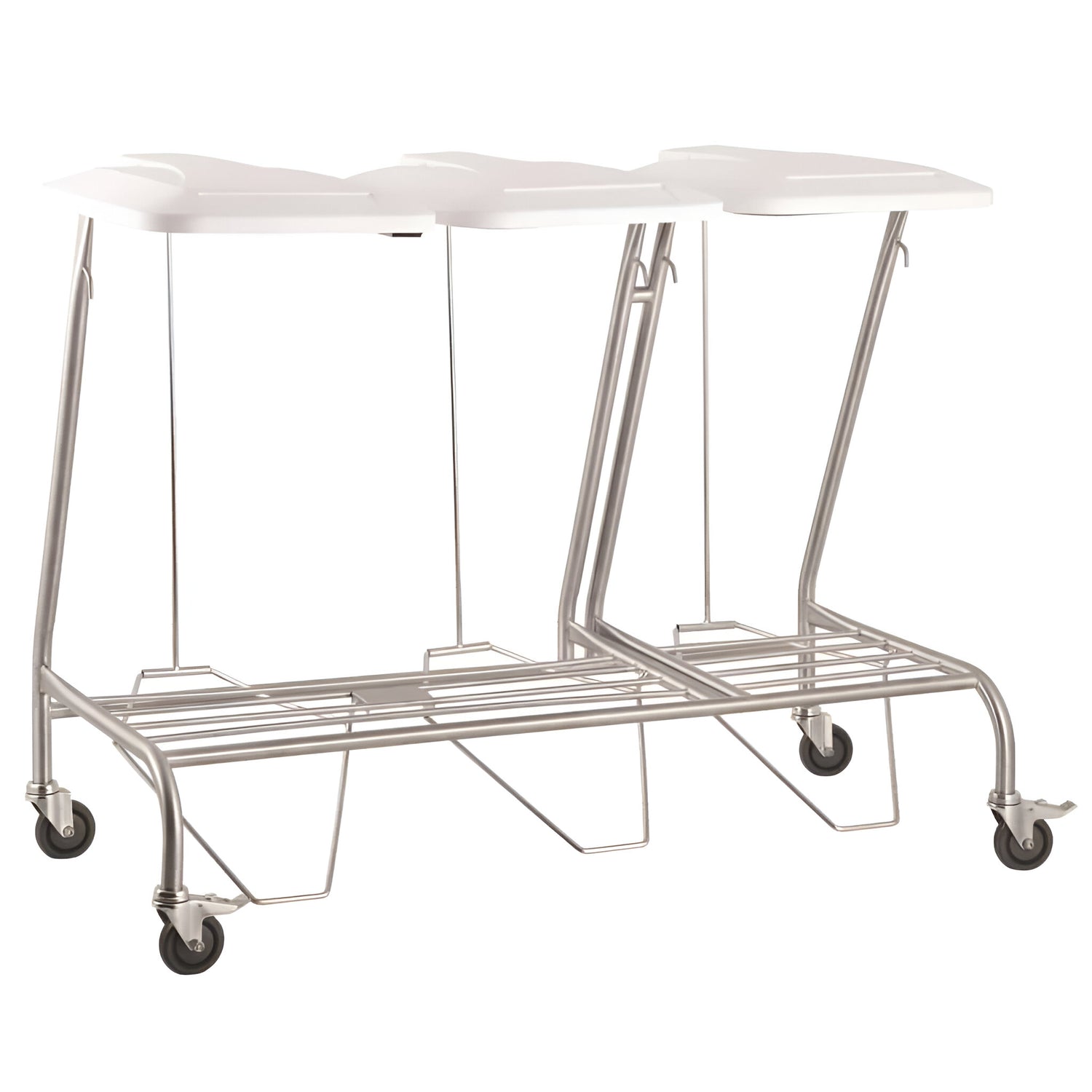 CubicHealth Stainless Steel Triple Linen Bin Trolley With Lid