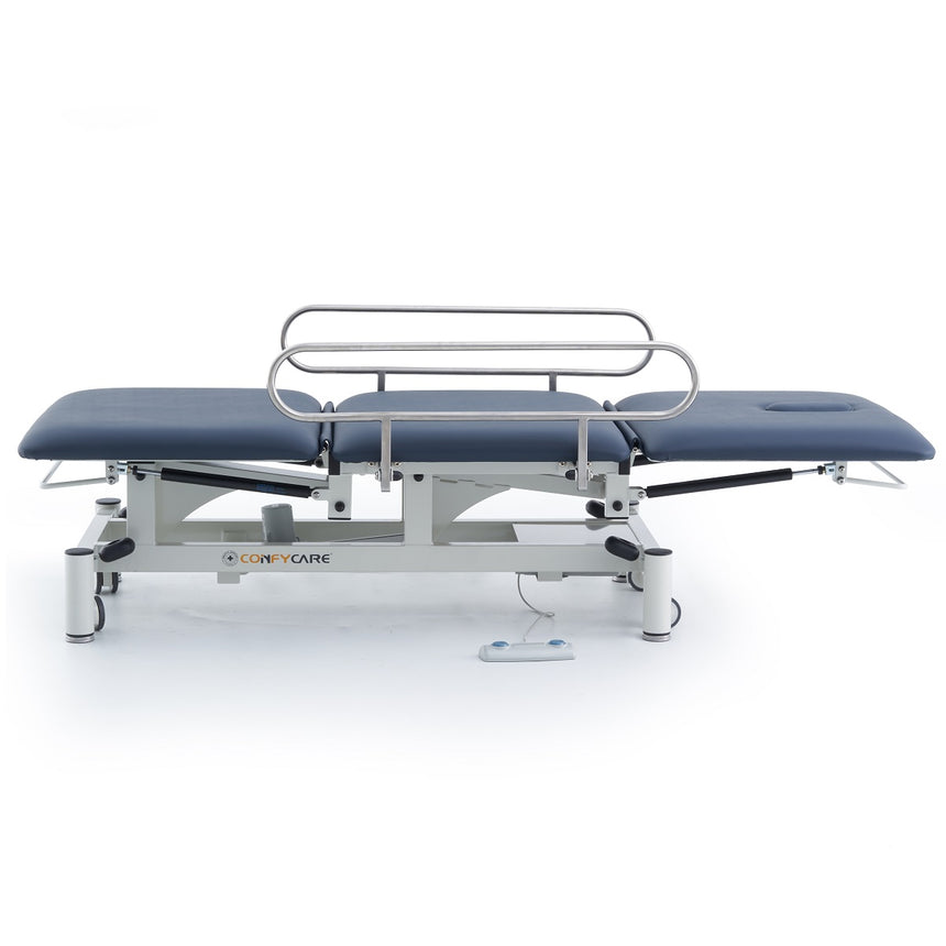 CubicHealth 3 Section Treatment Table With Drop Down Side Rails Navy Blue Upholstery