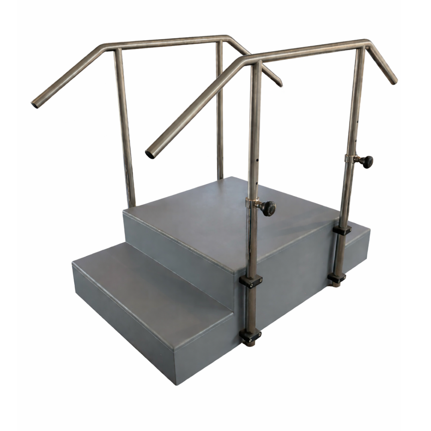 AusCo S22A Straight Up & Over Exercise Training Stairs with Adjustable Height Stainless Steel Handrails 2 Stairs Up 2 Stairs Down - Demo Stock