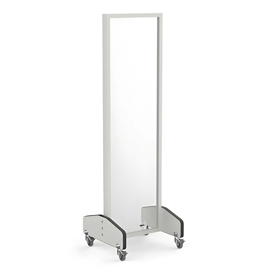 Therakit posture mirror with timber frame mounted on castors for clinic use