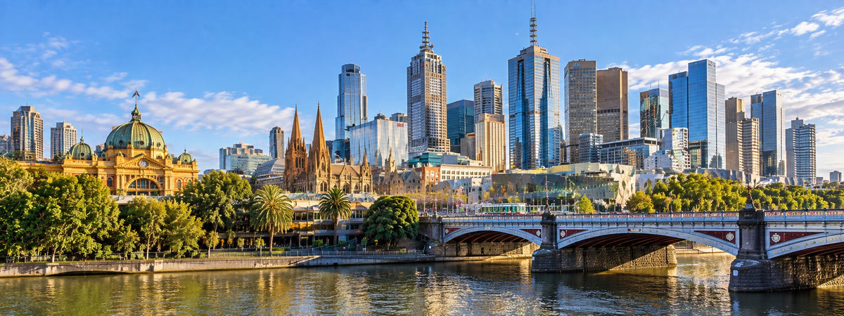 Melbourne city skyline and Flinders Street Station across the Yarra River