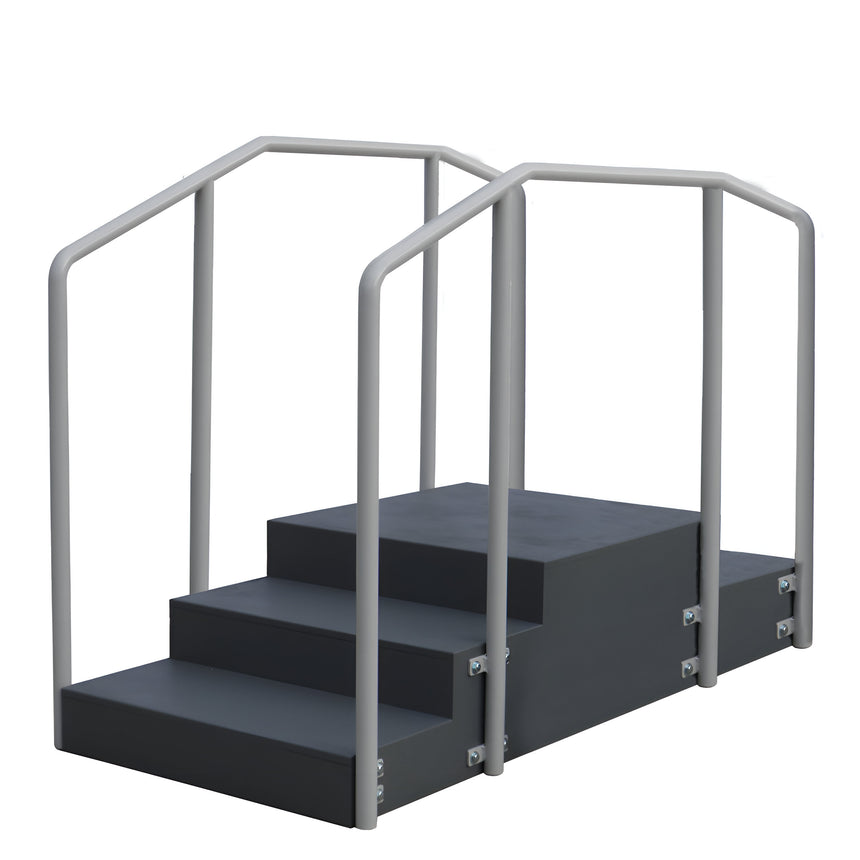 AusCo S32FC Straight Up & Over Exercise Training Stairs Compact Design with Fixed Height Stainless Steel Handrails 3 Stairs Up 2 Stairs Down