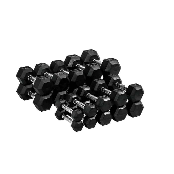 INNOFIT rubber hex dumbbell set shown as a complete graduated pair set