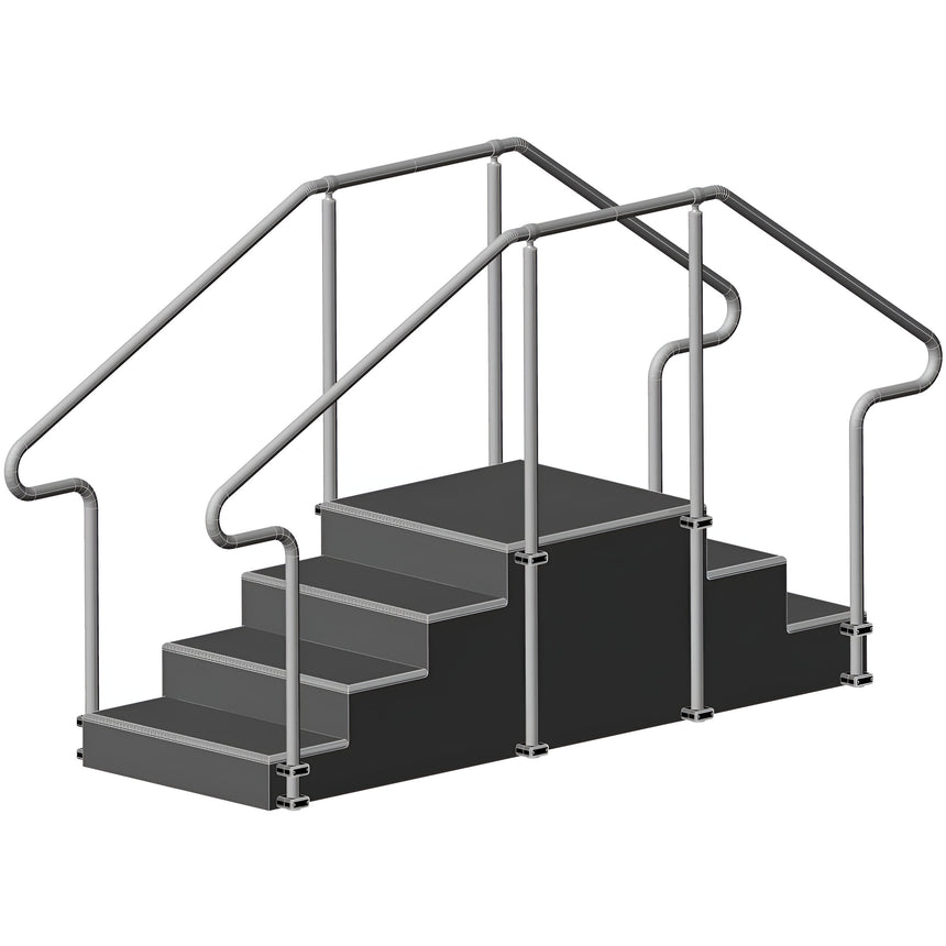 AusCo S43F+ Straight Up & Over Exercise Training Stairs with Fixed Height Stainless Steel Handrails Access+ Entry Rail 4 Stairs Up 3 Stairs Down