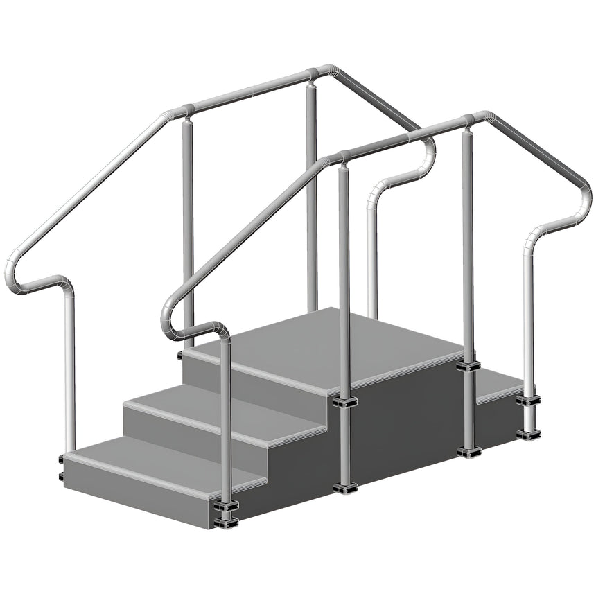 AusCo S32F+ Straight Up & Over Exercise Training Stairs Up with Fixed Height Stainless Steel Handrails, Access+ Entry Rail, 3 Stairs Up, 2 Stairs Down