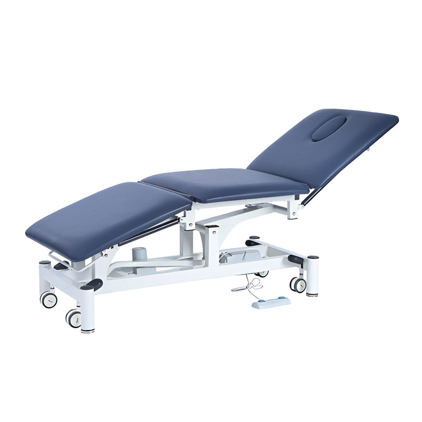 CubicHealth 3 Section Treatment Table With Drop Down Side Rails Navy Blue Upholstery