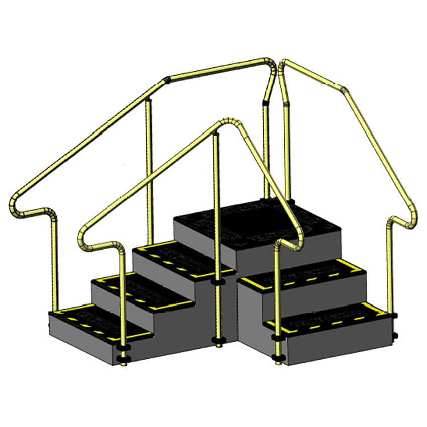 AusCo C43F+ Corner Exercise Training Stairs with Fixed Height Stainless Steel Handrails, Access+ Entry Rail