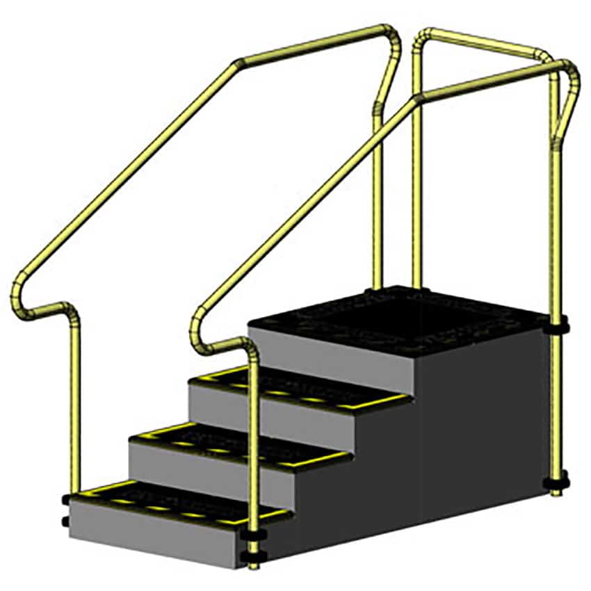 AusCo D40F+ Dead End Exercise Training Stairs with Fixed Height Stainless Steel Handrails Access+ Entry Rail 4 Stairs Up