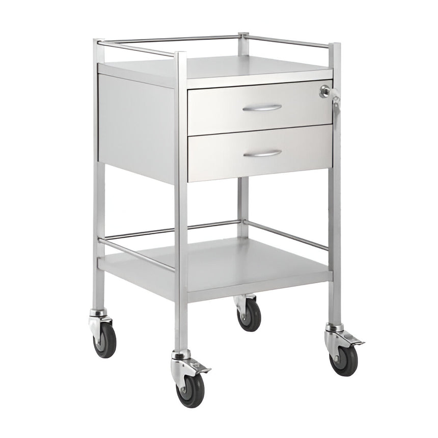 CubicHealth Stainless Steel Single Trolley 2 Drawer + Lock