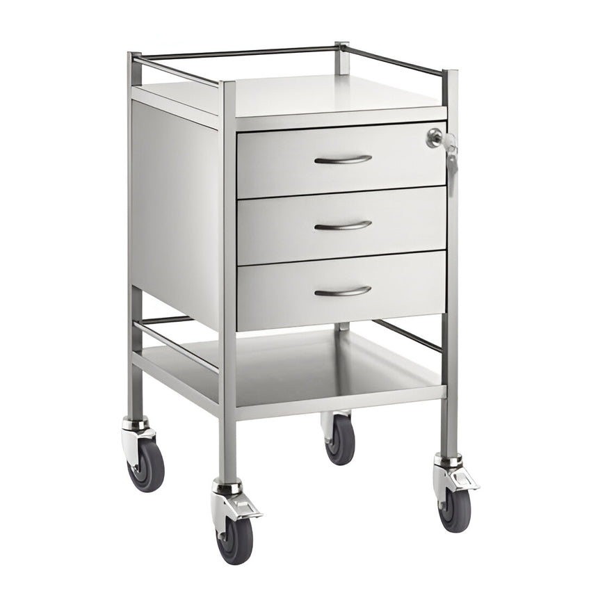 CubicHealth Stainless Steel Single Trolley 3 Drawer + Lock