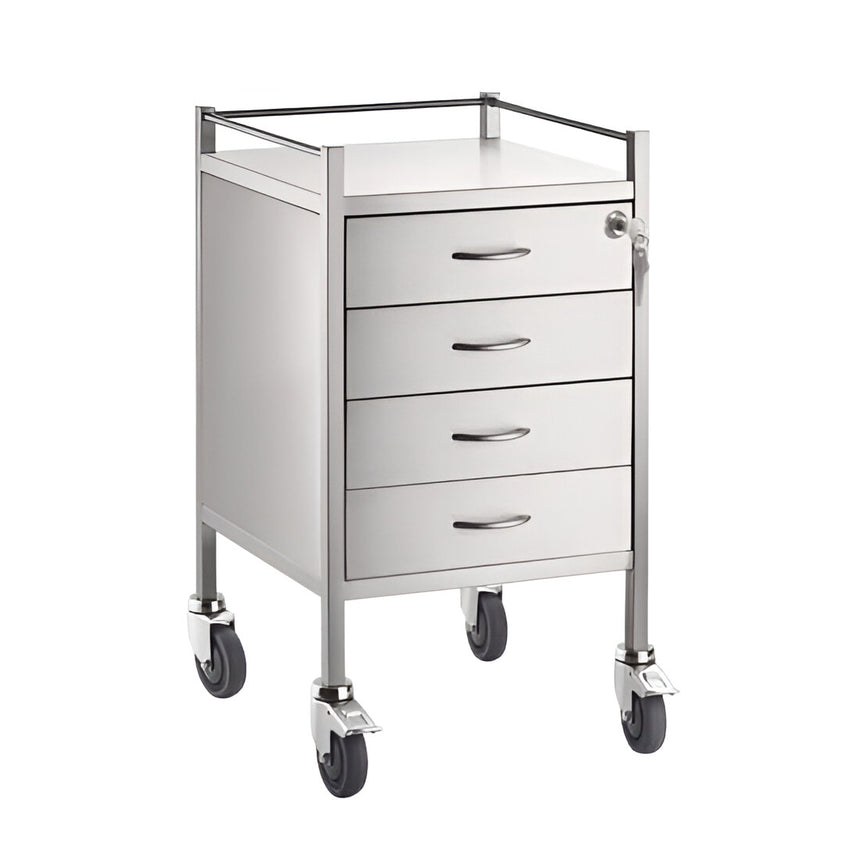 CubicHealth Stainless Steel Single Trolley 4 Drawer + Lock