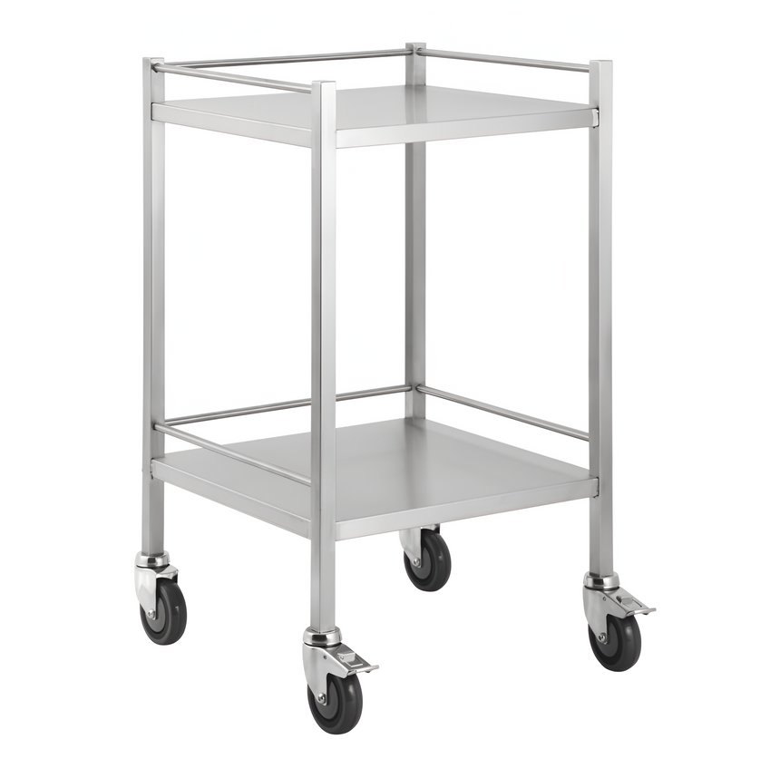 CubicHealth Stainless Steel 2 Shelf Single Trolley Rails, No Drawer