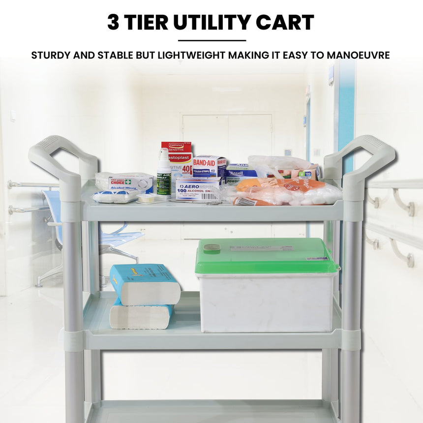 CubicHealth Storage Trolley 3 Shelves Grey Narrow