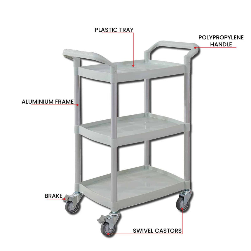 CubicHealth Storage Trolley 3 Shelves Grey Narrow