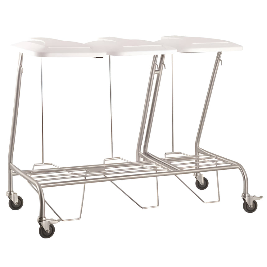 CubicHealth Stainless Steel Triple Linen Bin Trolley With Lid