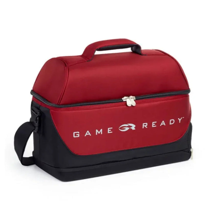 Red and black Game Ready carry bag for the GRPro 2.1 control unit