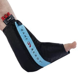 Game Ready ankle wrap fitted to an ankle and foot. This listing is the replacement outer sleeve only.