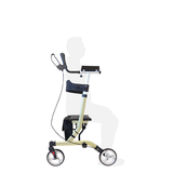 Person resting on the padded seat of the RedGum Walking Tutor with Seat forearm support walker