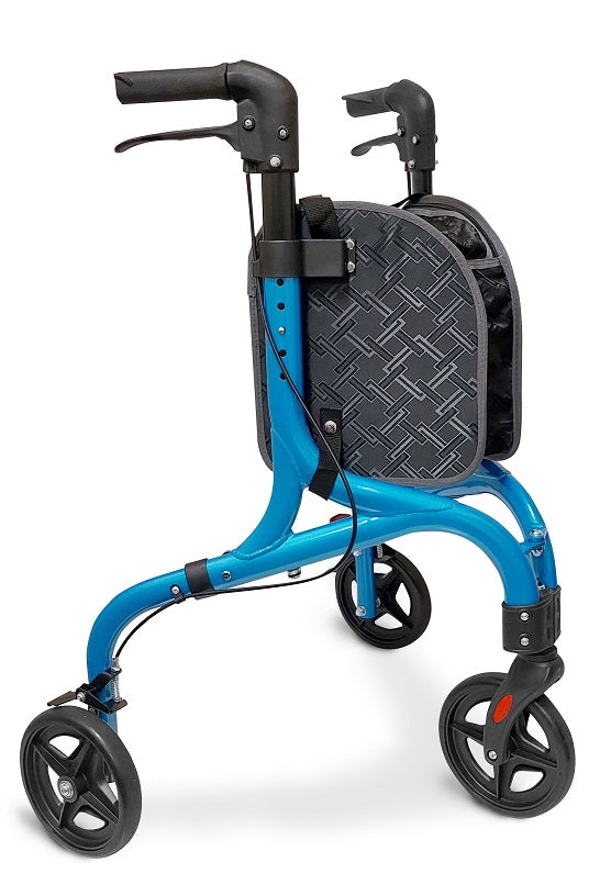 RedGum Lightweight Tri Walker in blue, three wheel walker with storage bag