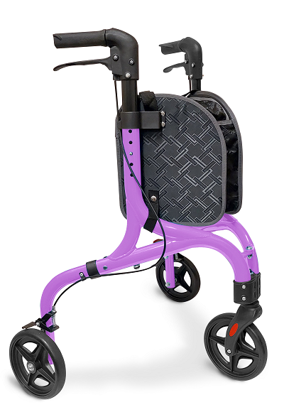 RedGum Lightweight Tri Walker in purple, three wheel walker with storage bag