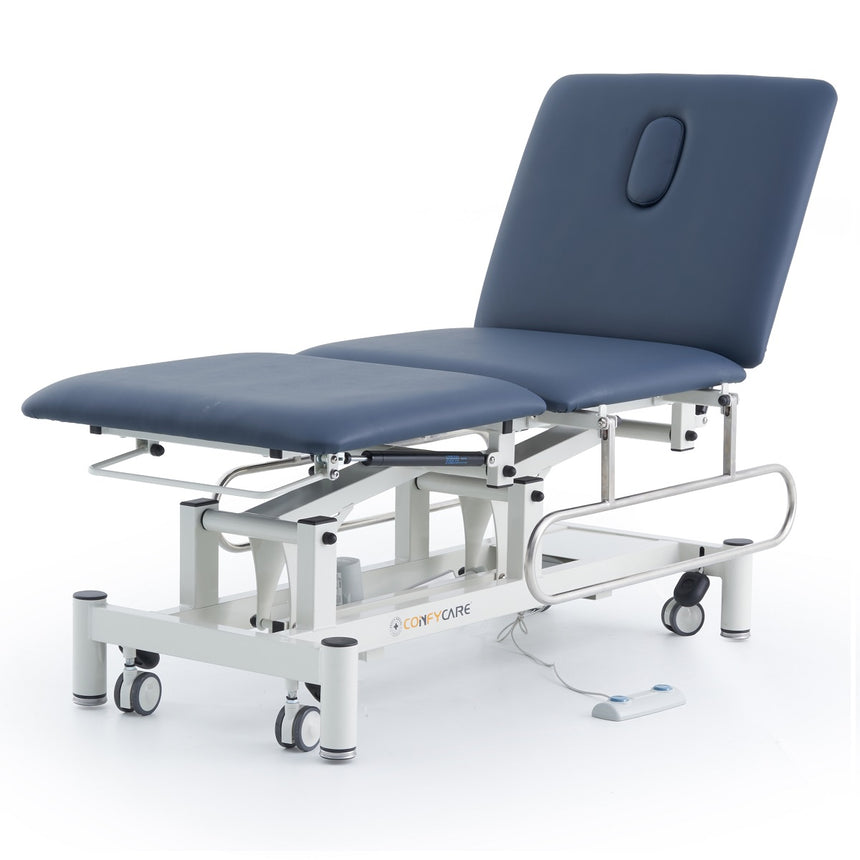 CubicHealth 3 Section Treatment Table With Drop Down Side Rails Navy Blue Upholstery