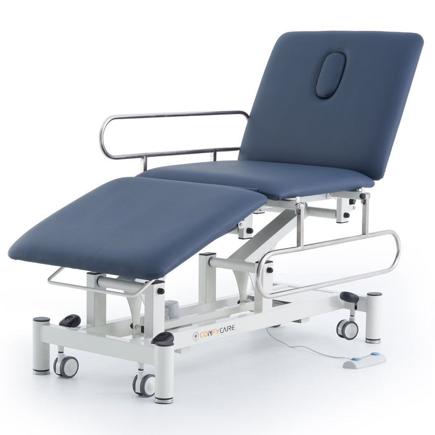 CubicHealth 3 Section Treatment Table With Drop Down Side Rails Navy Blue Upholstery