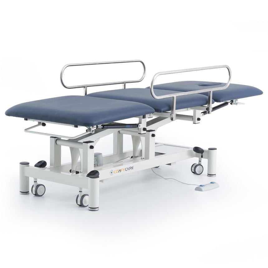 CubicHealth 3 Section Treatment Table With Drop Down Side Rails Navy Blue Upholstery