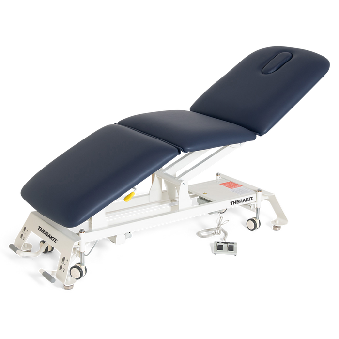 Therakit NEO 3 section equal section treatment table with navy blue upholstery
