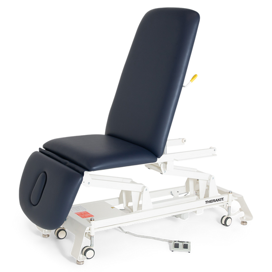 Therakit NEO 3 section short head treatment table with navy blue upholstery