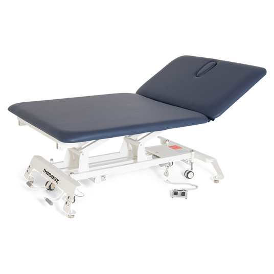 Therakit NEO 2 section neuro Bobath table, 120 cm wide with navy blue upholstery