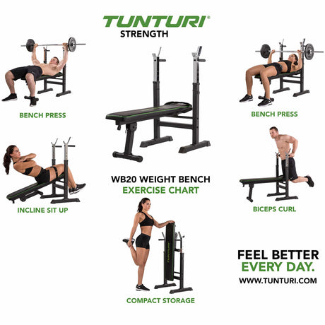 Tunturi WB20 Foldable Weight Bench Exercises
