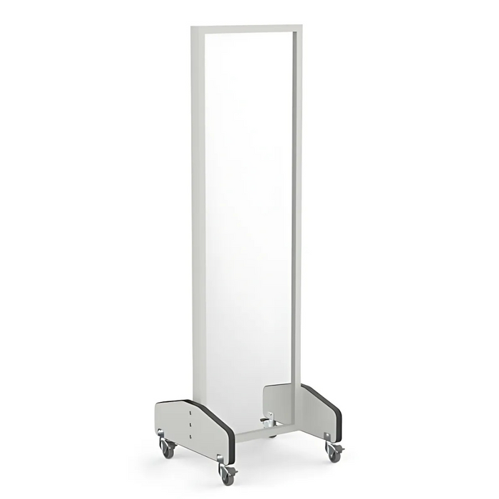 Therakit posture mirror with timber frame mounted on castors for clinic use