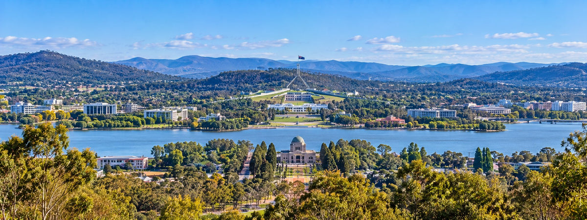 Canberra's Parliament House across Lake Burley Griffin