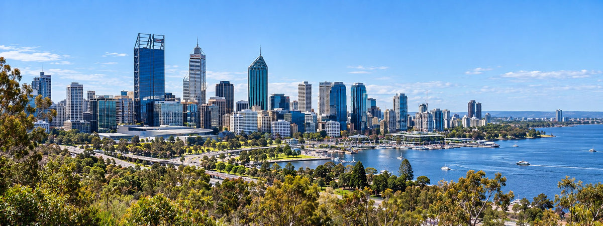 Perth city skyline and the Swan River seen from Kings Park