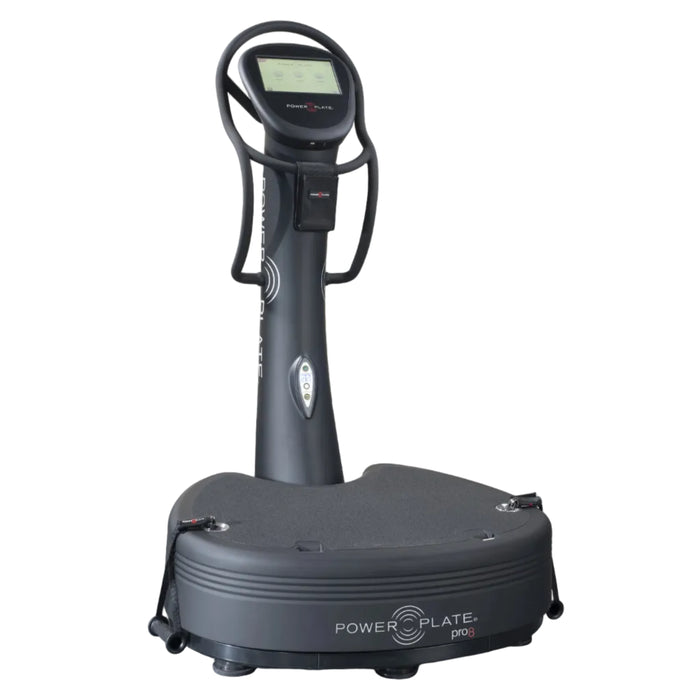 Power Plate Pro8 vibration training platform in black, angled view of the full unit